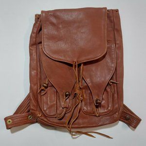 Vintage 60s 70s Leather Knapsack Backpack -vFestival Renaissance Style Bag